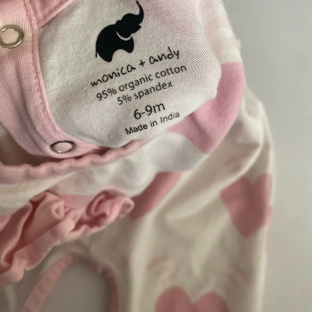 Monica & Andy Pink Heart Kids One Piece Jumper Ruffle Detailing 6-9months